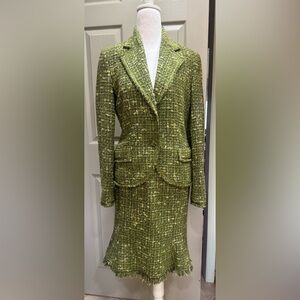 LUISA SPAGNOLI Beautiful 2pc Skirt Jacket Suit Green Tweed Sz 42 (US 6) Wool